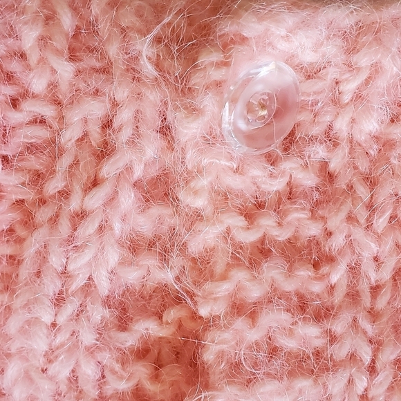 Vintage Handmade Cable Knit Light Pink Button-down Sz. L Sweater Cardigan - Picture 7 of 10